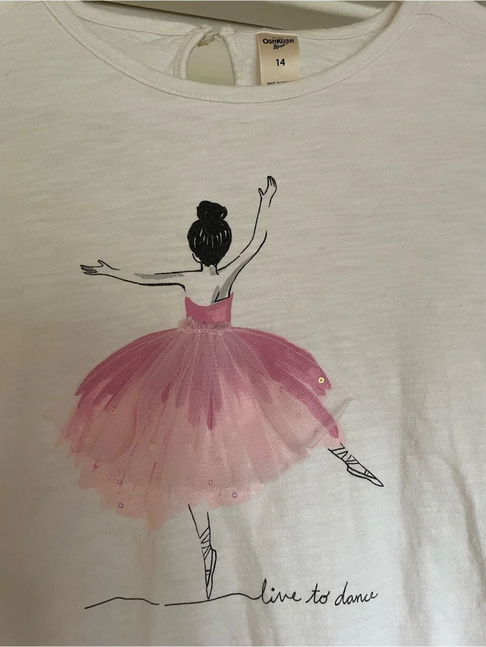 Girls' White Long-Sleeve Top with Pink Ballerina Oshkosh Back to School